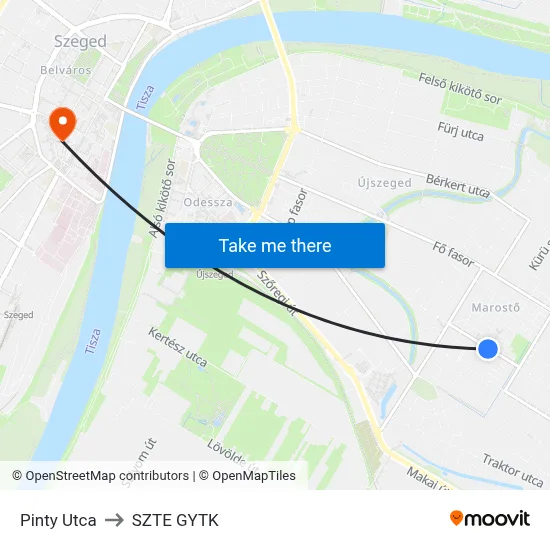 Pinty Utca to SZTE GYTK map