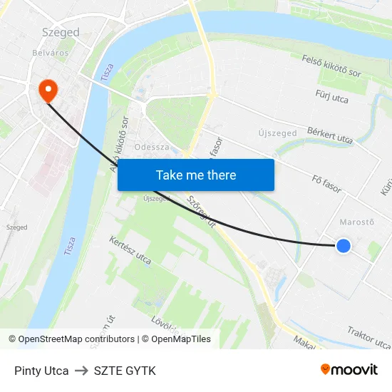 Pinty Utca to SZTE GYTK map