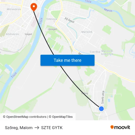 Szőreg, Malom to SZTE GYTK map