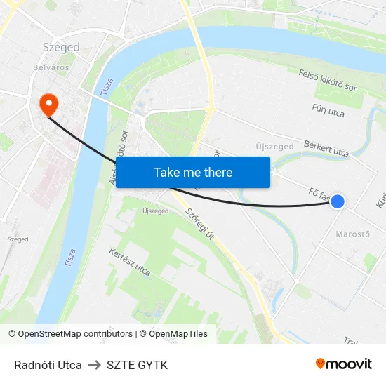 Radnóti Utca to SZTE GYTK map