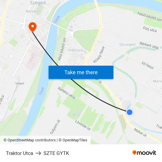 Traktor Utca to SZTE GYTK map