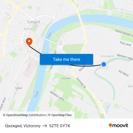 Újszeged, Víztorony to SZTE GYTK map