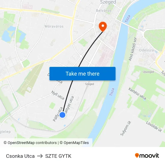 Csonka Utca to SZTE GYTK map