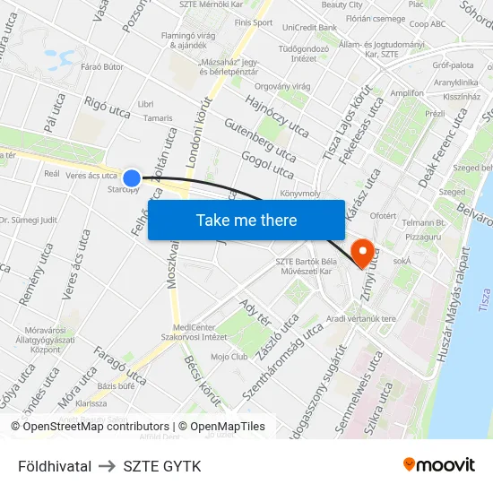 Földhivatal to SZTE GYTK map