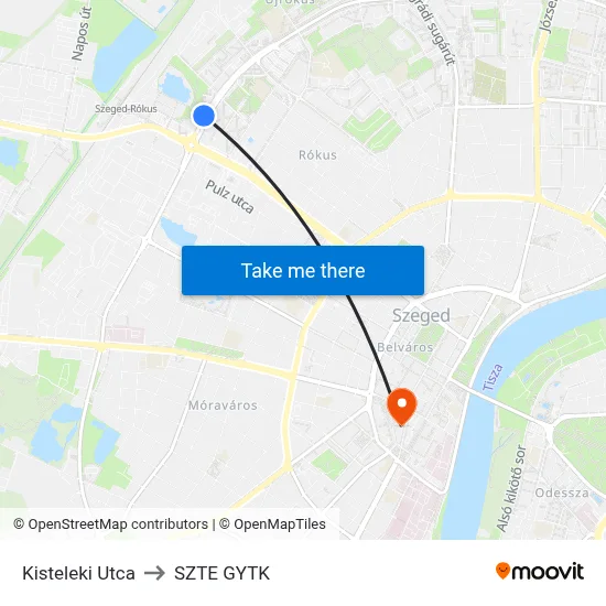 Kisteleki Utca to SZTE GYTK map
