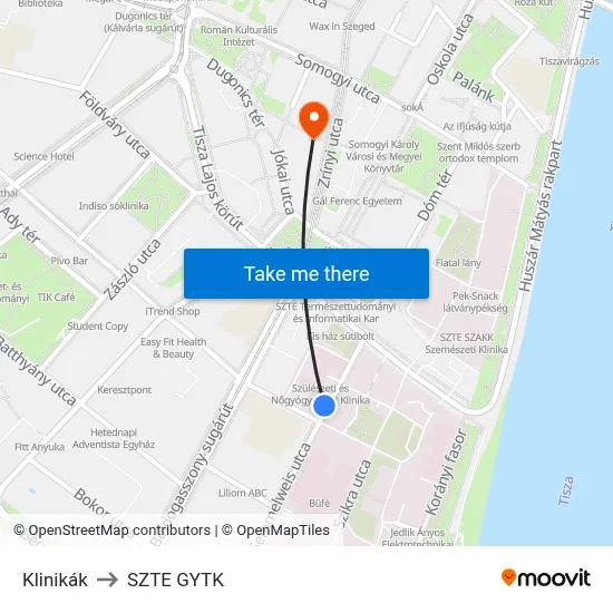 Klinikák to SZTE GYTK map