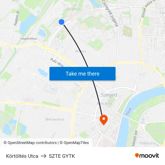Körtöltés Utca to SZTE GYTK map