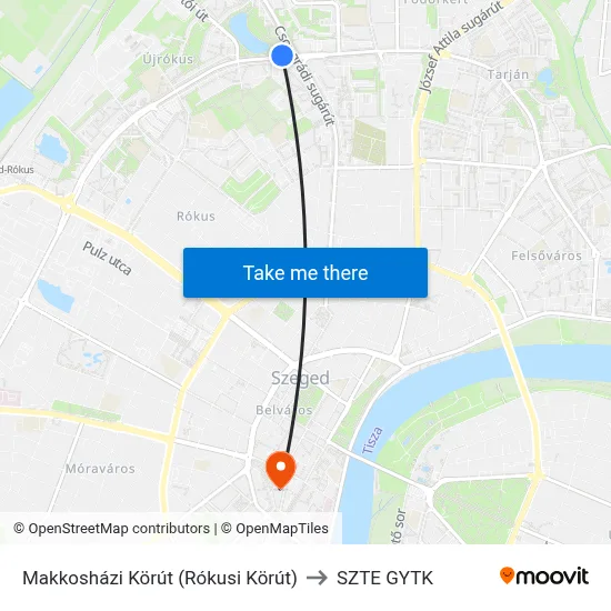 Makkosházi Körút (Rókusi Körút) to SZTE GYTK map