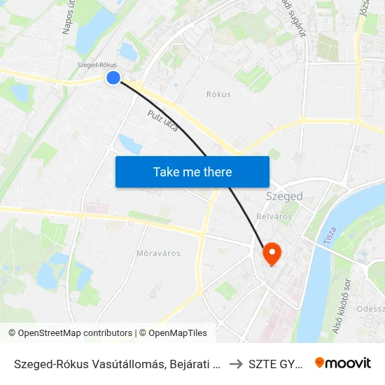 Szeged-Rókus Vasútállomás, Bejárati Út to SZTE GYTK map