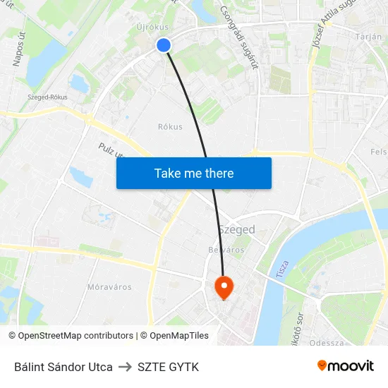 Bálint Sándor Utca to SZTE GYTK map