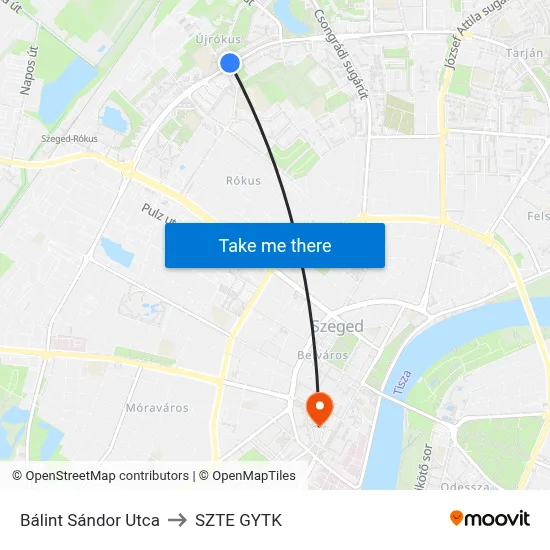 Bálint Sándor Utca to SZTE GYTK map