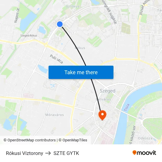 Rókusi Víztorony to SZTE GYTK map
