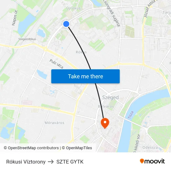 Rókusi Víztorony to SZTE GYTK map