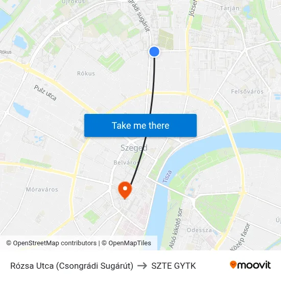 Rózsa Utca (Csongrádi Sugárút) to SZTE GYTK map