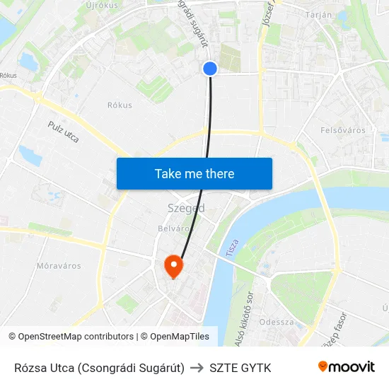 Rózsa Utca (Csongrádi Sugárút) to SZTE GYTK map
