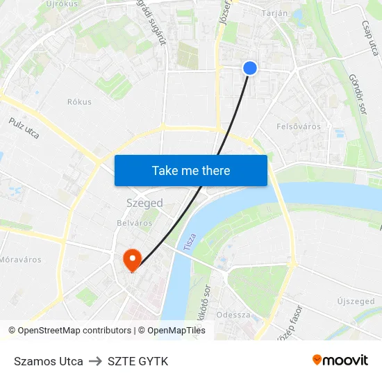 Szamos Utca to SZTE GYTK map