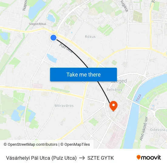 Vásárhelyi Pál Utca (Pulz Utca) to SZTE GYTK map