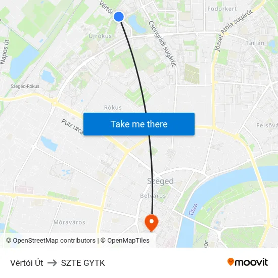 Vértói Út to SZTE GYTK map