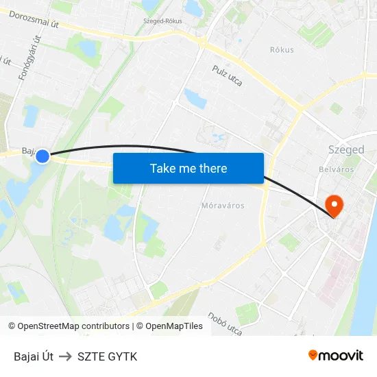 Bajai Út to SZTE GYTK map
