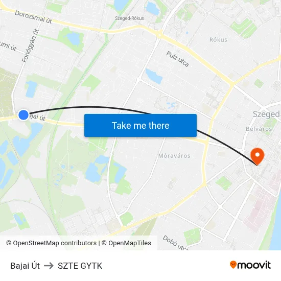 Bajai Út to SZTE GYTK map