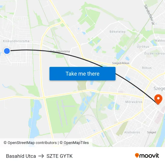 Basahíd Utca to SZTE GYTK map