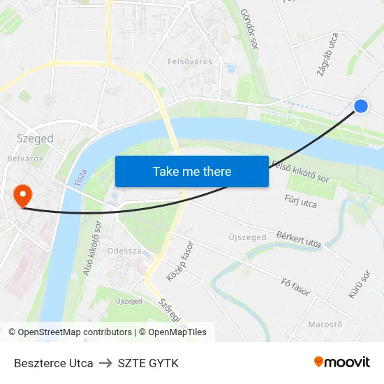 Beszterce Utca to SZTE GYTK map