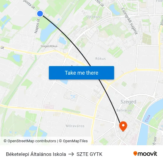 Béketelepi Általános Iskola to SZTE GYTK map