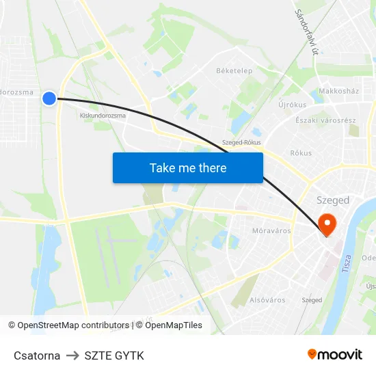 Csatorna to SZTE GYTK map