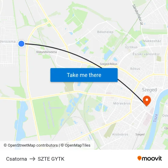 Csatorna to SZTE GYTK map