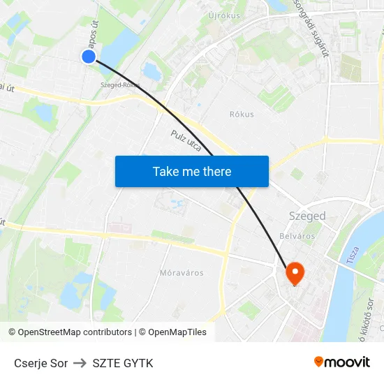 Cserje Sor to SZTE GYTK map