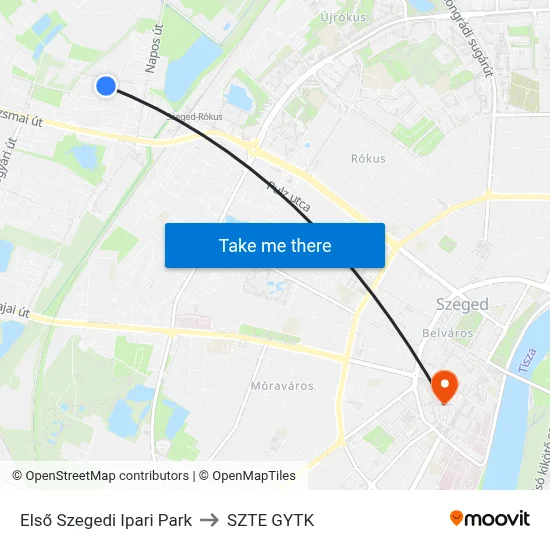 Első Szegedi Ipari Park to SZTE GYTK map