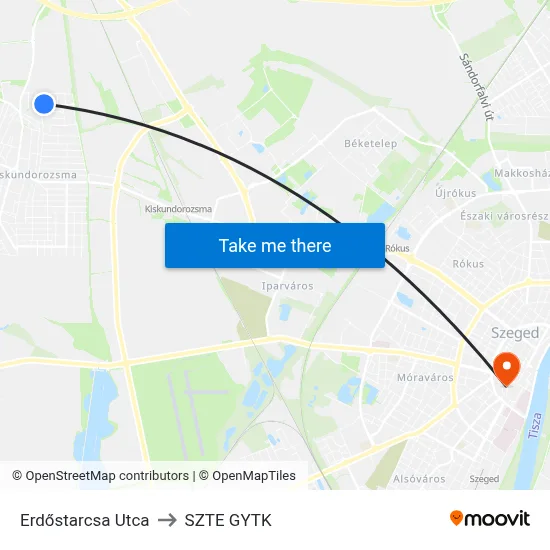 Erdőstarcsa Utca to SZTE GYTK map