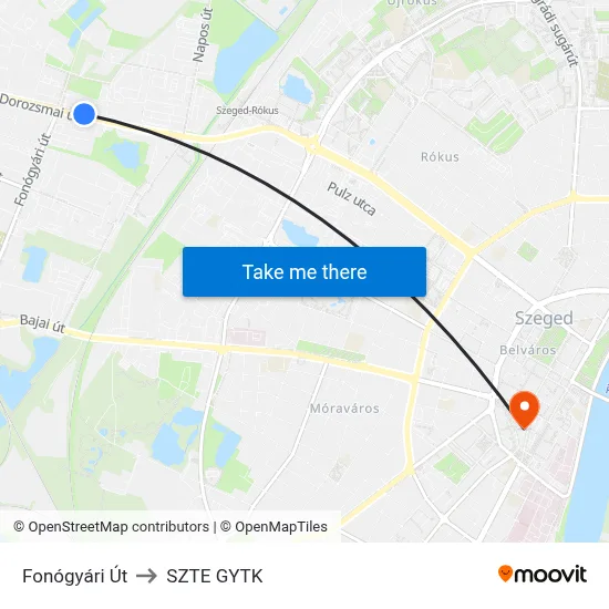 Fonógyári Út to SZTE GYTK map