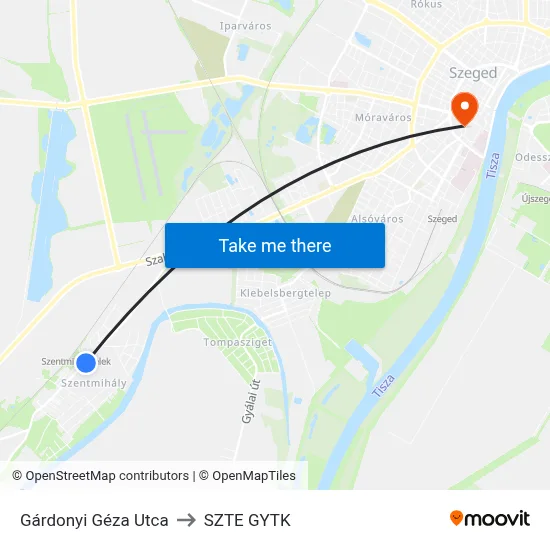Gárdonyi Géza Utca to SZTE GYTK map