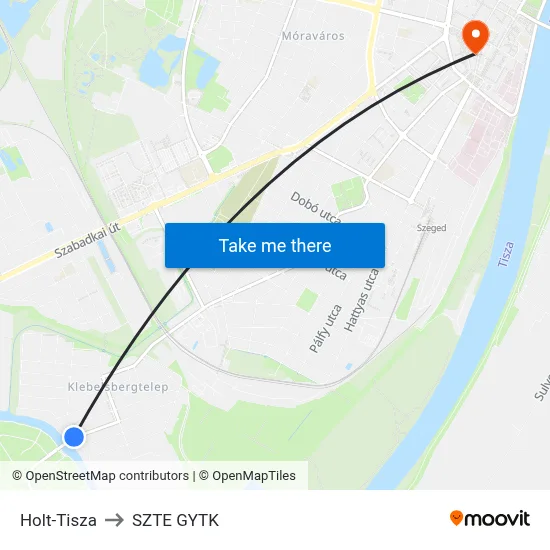 Holt-Tisza to SZTE GYTK map