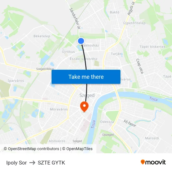 Ipoly Sor to SZTE GYTK map