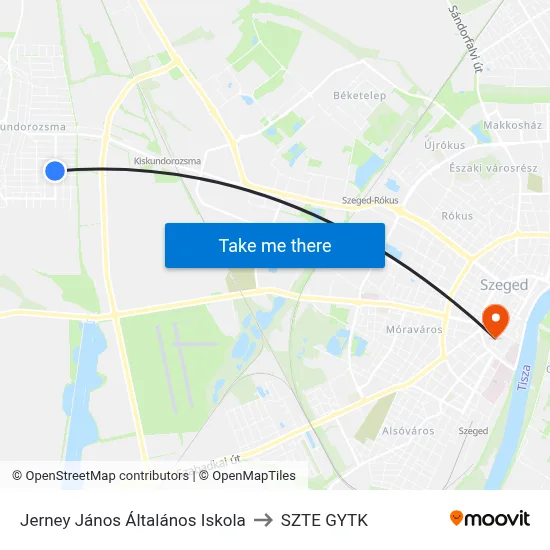 Jerney János Általános Iskola to SZTE GYTK map