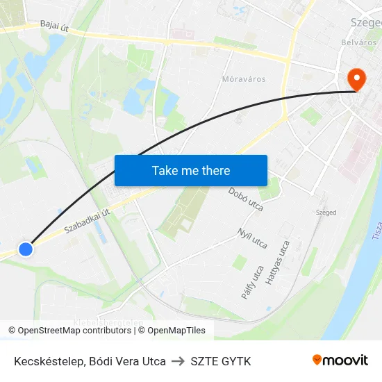Kecskéstelep, Bódi Vera Utca to SZTE GYTK map