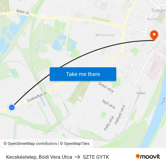 Kecskéstelep, Bódi Vera Utca to SZTE GYTK map