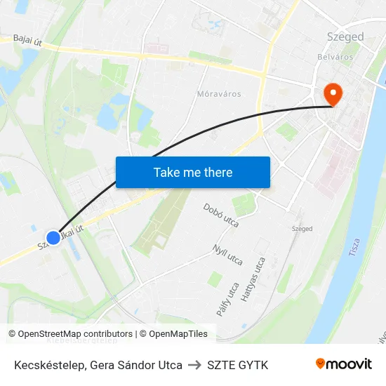 Kecskéstelep, Gera Sándor Utca to SZTE GYTK map