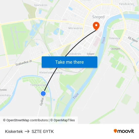 Kiskertek to SZTE GYTK map
