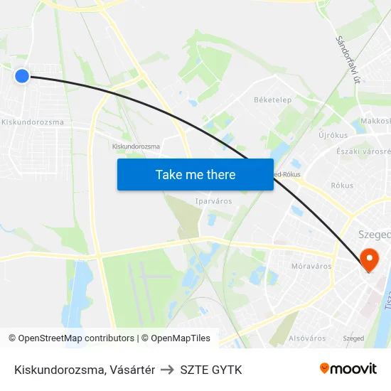 Kiskundorozsma, Vásártér to SZTE GYTK map
