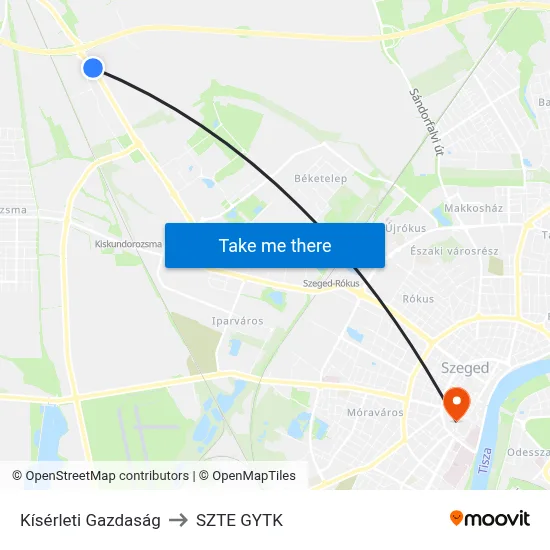 Kísérleti Gazdaság to SZTE GYTK map