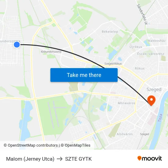 Malom (Jerney Utca) to SZTE GYTK map
