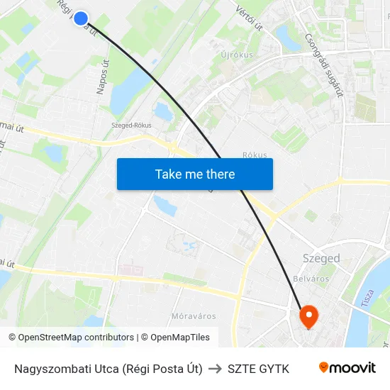 Nagyszombati Utca (Régi Posta Út) to SZTE GYTK map