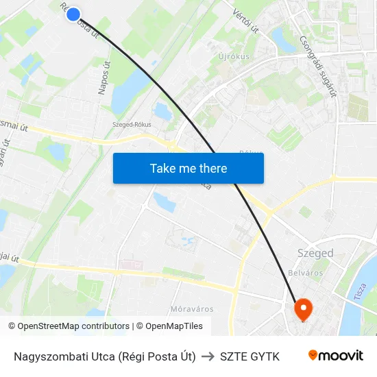 Nagyszombati Utca (Régi Posta Út) to SZTE GYTK map