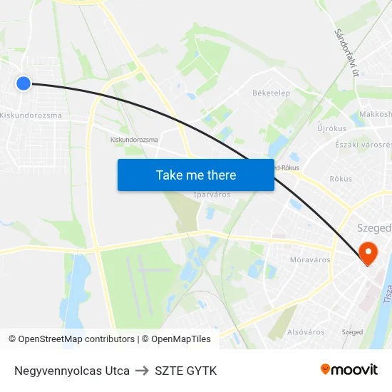 Negyvennyolcas Utca to SZTE GYTK map