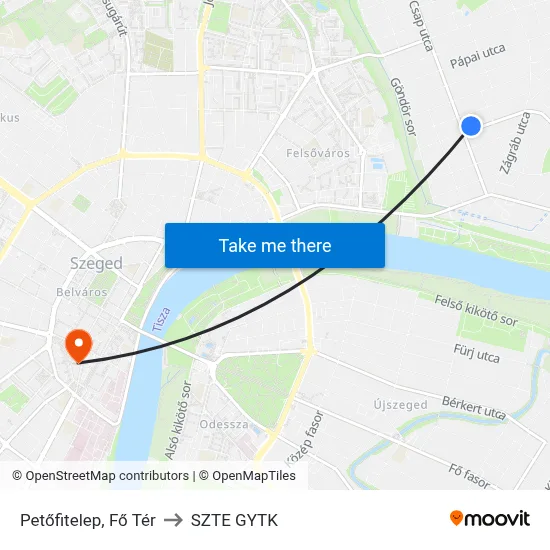 Petőfitelep, Fő Tér to SZTE GYTK map