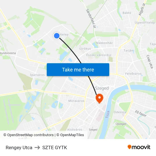 Rengey Utca to SZTE GYTK map