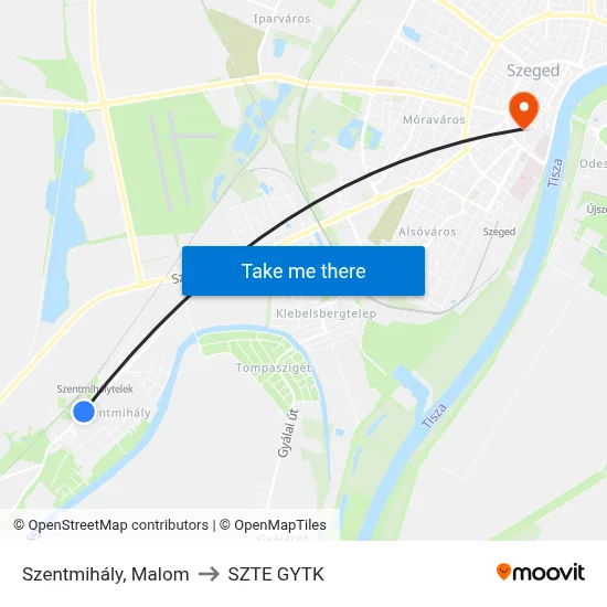 Szentmihály, Malom to SZTE GYTK map